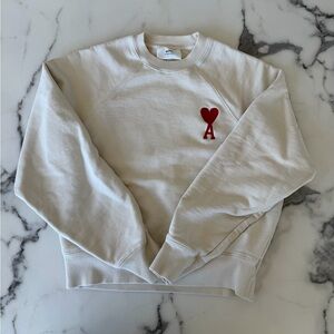 AMI De Coeur Cream Sweatshirt with Red Heart Logo